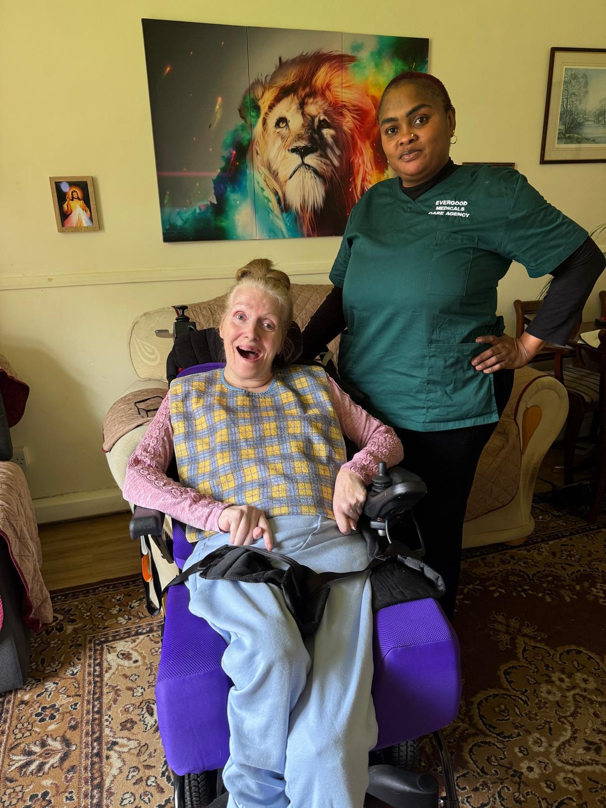 Evergood Medicals support worker and residents in a supported living home kitchen in Crawley