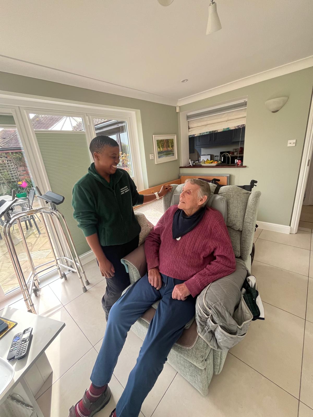 Evergood Medicals carer providing dignified personal care and dressing support at home in Crawley
